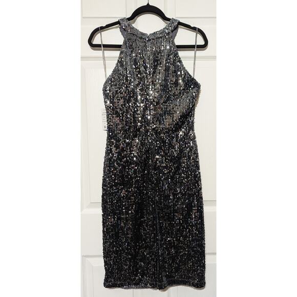 Nightway Womens Gray Sequined Velvet Halter Sleeveless Cocktail Party Dress SZ 8 - Picture 6 of 11